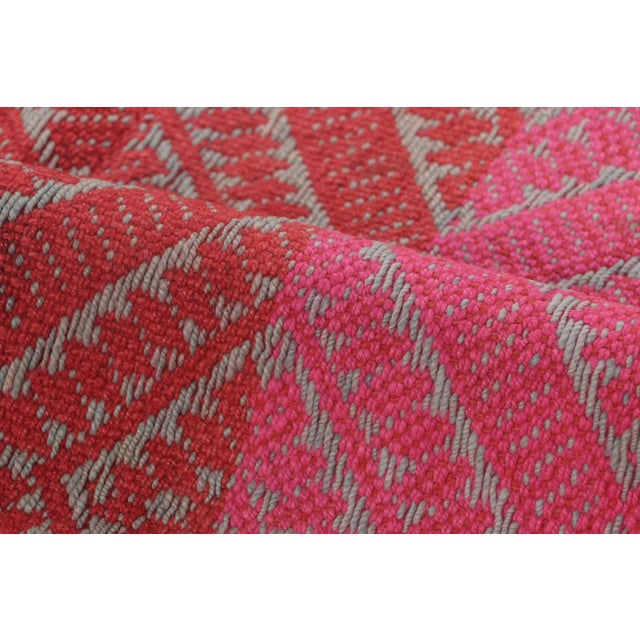 Vintage Frazada Kilim in Pink & Red Geometric Patterns - Rug & Kilim For Sale In New York - Image 6 of 7