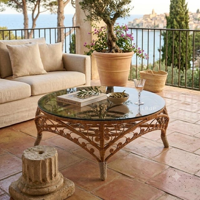 Large French Riviera Style Peacock Coffee Table in Rattan, Bamboo and Glass, 1970s For Sale - Image 18 of 18