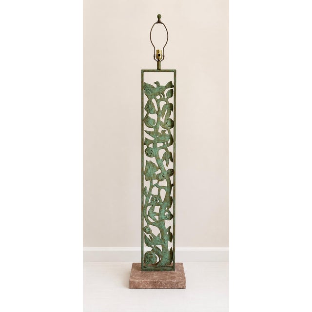 Silas Seandel Style Verdigris Bronze Birds & Vine Floor Lamp, 1980s Silas Seandel Style Verdigris Bronze Figural &...
