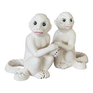 Pair of Chelsea House White Porcelain Capuchin Monkey Bookends or Decorative Objects For Sale