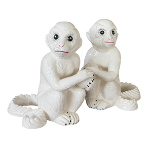 Pair of Chelsea House White Porcelain Capuchin Monkey Bookends or Decorative Objects