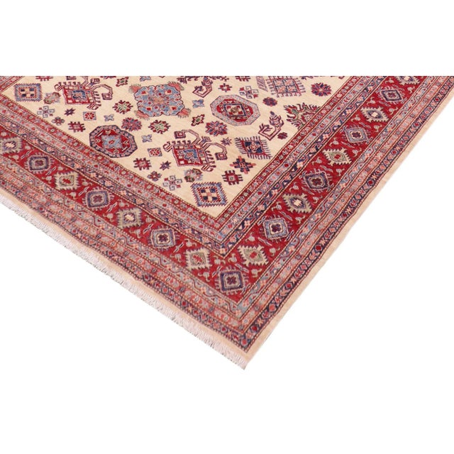 1990s 1990s Rustic Kazak Beige/Red Wool Rug - 8'1'' X 9'7'' For Sale - Image 4 of 10