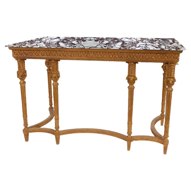 Rectangular Gold Foil Marble Spanish Console For Sale
