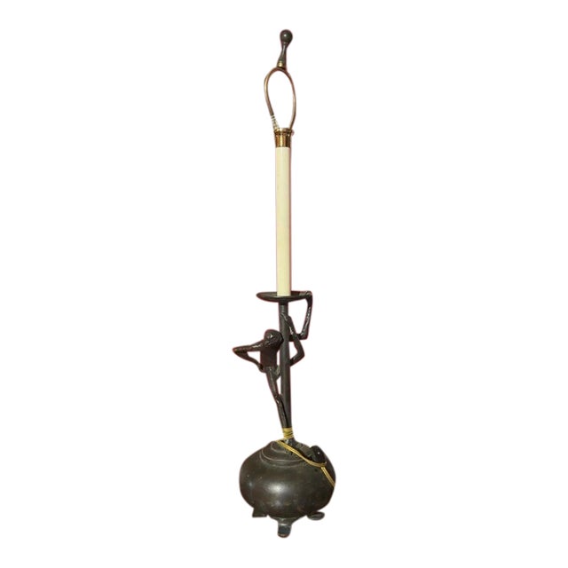 Vintage Maitland-Smith Bronze Monkey Table Lamp – Handmade via Philippines – Original Label For Sale