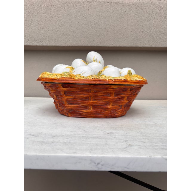 Austrian Rustic Majolica Porcelain Egg Basket Tureen Circa 1890. 12 by 7.5 inches.