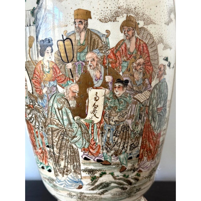 Large Pair Japanese Satsuma Ceramic Vases Kozan Meiji Period For Sale - Image 14 of 18