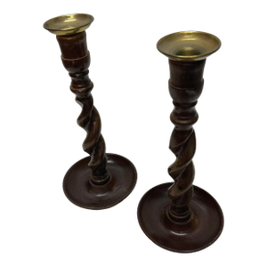 Vintage English Barley Twist Candlesticks - A Pair