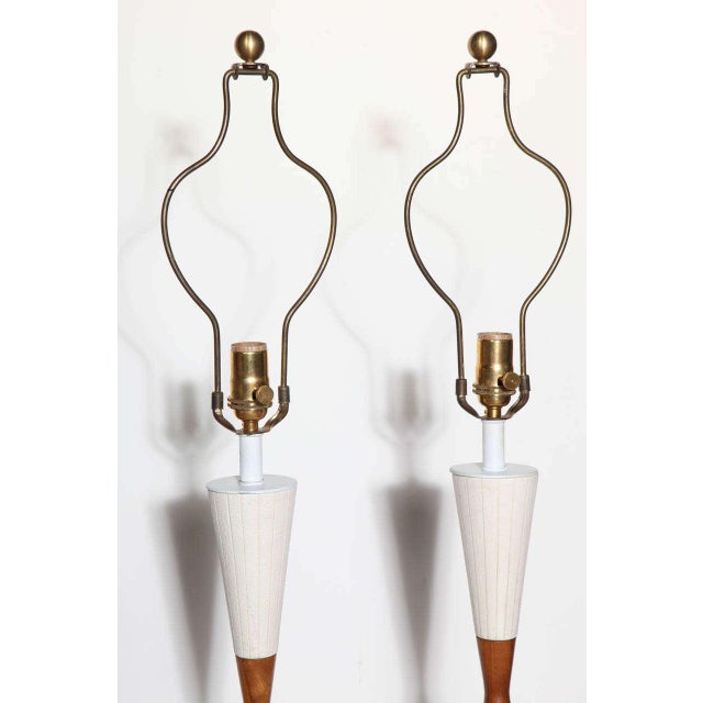 Substantial White Incised Ceramic "Hourglass" Table Lamps, Circa 1960 - A Pair For Sale - Image 10 of 13