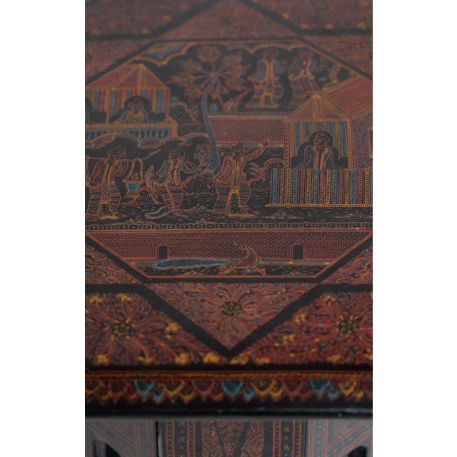 English Late 19th Century Burmese Pan Yun Lacquer Octagonal Folding Chai Table For Sale - Image 3 of 3
