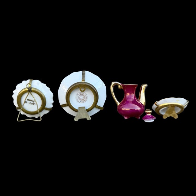1920s 1920s Miniature Limoges Porcelain Tea Set With Courting Scenes, Hand-Painted, Gold Trim, Set of 4 For Sale - Image 5 of 8