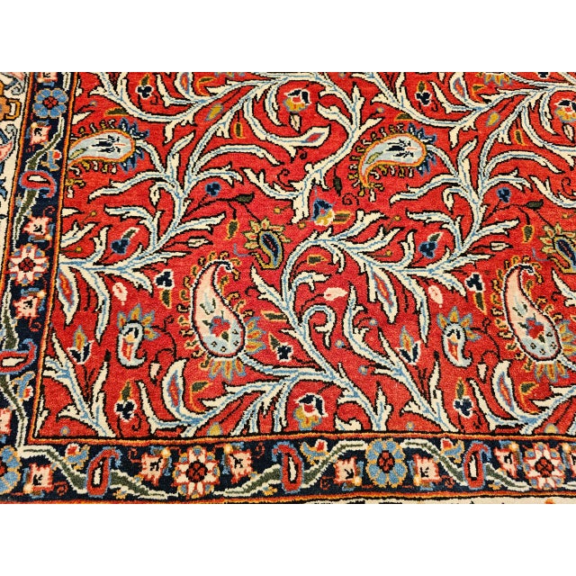 Vintage Qum Area Rug, Hand-Knotted Wool, Allover Paisley & Vine Pattern, 5x7, Red & Ivory For Sale - Image 16 of 18