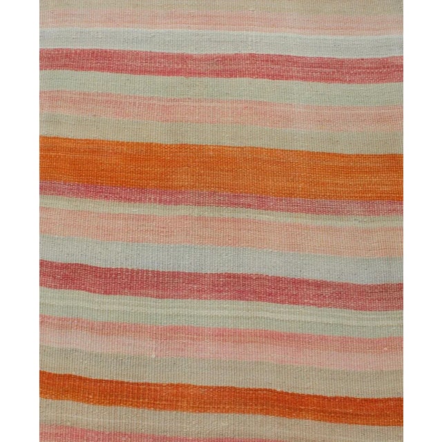 Red Multicolored Vintage Kilim Runner Turkish in Multi Color in Stripe Design For Sale - Image 8 of 10