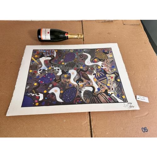 Print Modern Abstract Style blue color signed and Dated 1990s