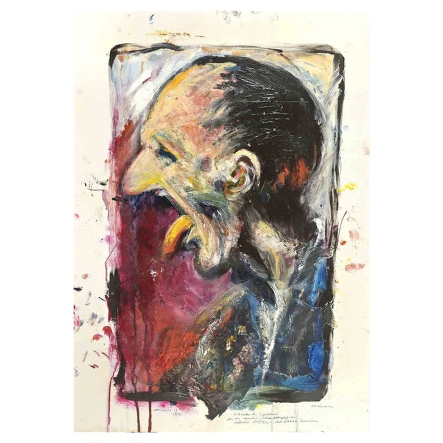 Sergio Barletta, Portrait of Ligabue, Mixed Media Painting, 1997 For Sale