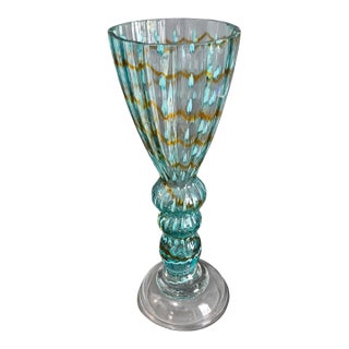 Vintage Mid-Century Modern Italian Art Glass Aqua Blue Pedestal Vase For Sale