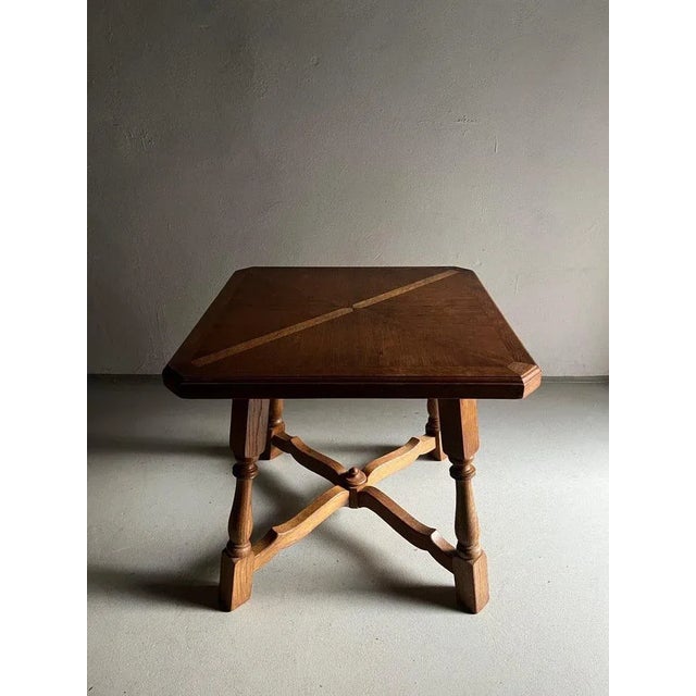 Carved Oak Square Side Table, the Netherlands, 1970s For Sale - Image 4 of 9