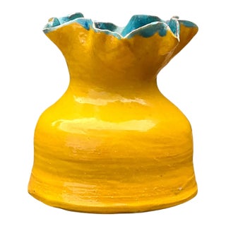 Vintage Hand Crafted Studio Pottery Ruffle Vase For Sale