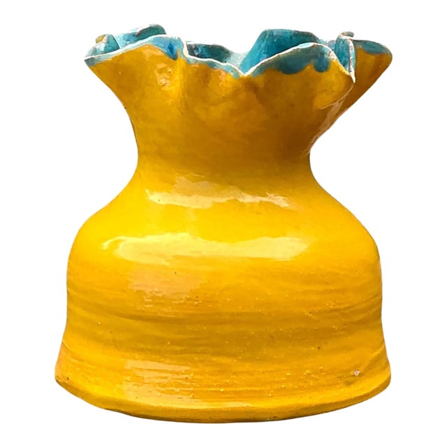 Vintage Hand Crafted Studio Pottery Ruffle Vase For Sale