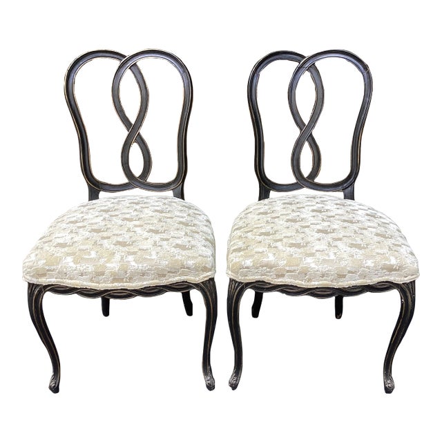 Pair of Hollywood Regency Style Side Chairs - Newly Upholsered in Pollack, 1970s For Sale