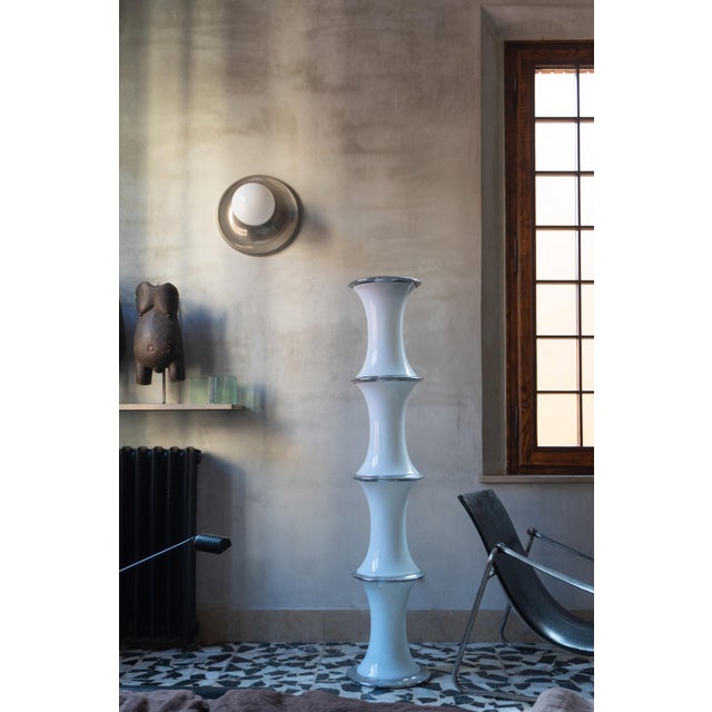 Metal Bamboo Model Floor Lamp in Opaline Glass and Steel by Enrico Tronconi, 1970s For Sale - Image 7 of 12