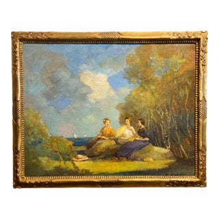 "Lunch by the Sea", Oil Painting on Canvas by Ettore Caser Circa 1925 For Sale