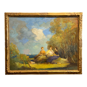 "Lunch by the Sea", Oil Painting on Canvas by Ettore Caser Circa 1925