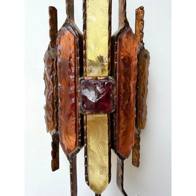 1970s Hammered Glass Wrought Iron Sconces by Longobard, Italy - a Pair For Sale - Image 9 of 13