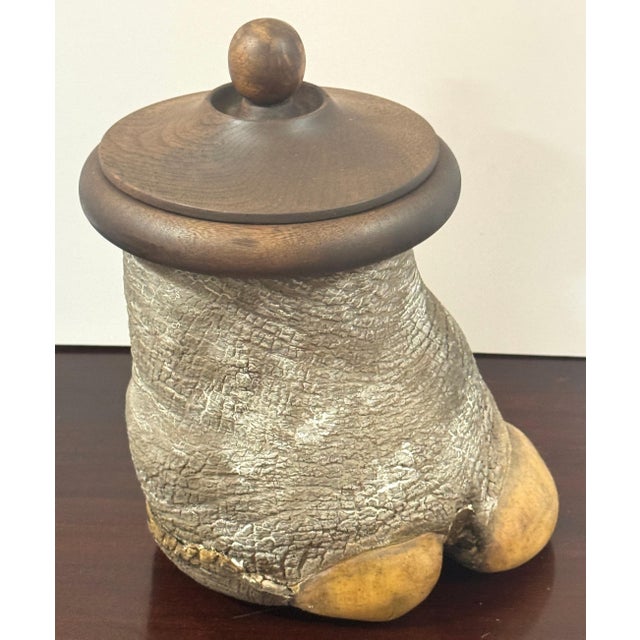 Gray Faux Elephant Foot Humidor with Carved Hardwood Lid, Late 20th Century For Sale - Image 8 of 10