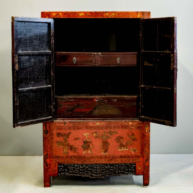 Chinese Painted Antique Chinese Two Door Lacquered Cabinet From the Early 19th Century. For Sale - Image 3 of 9