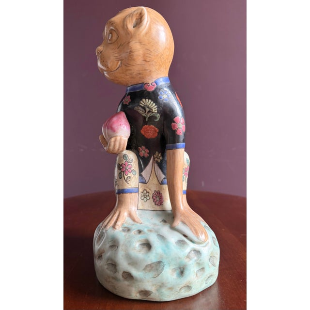 Chinese Vintage Porcelain Monkey Figurine Holding a Pear. Stamped on Bottom. For Sale - Image 4 of 7
