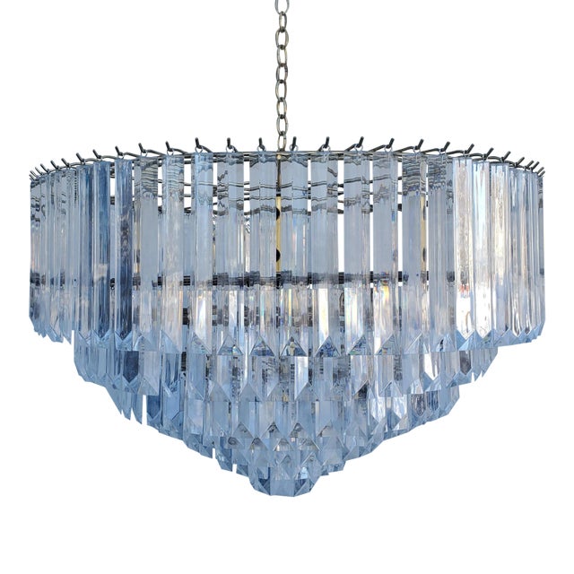 Seven Tier Lucite and Brass Waterfall Chandelier by Triarch Circa 1970s For Sale