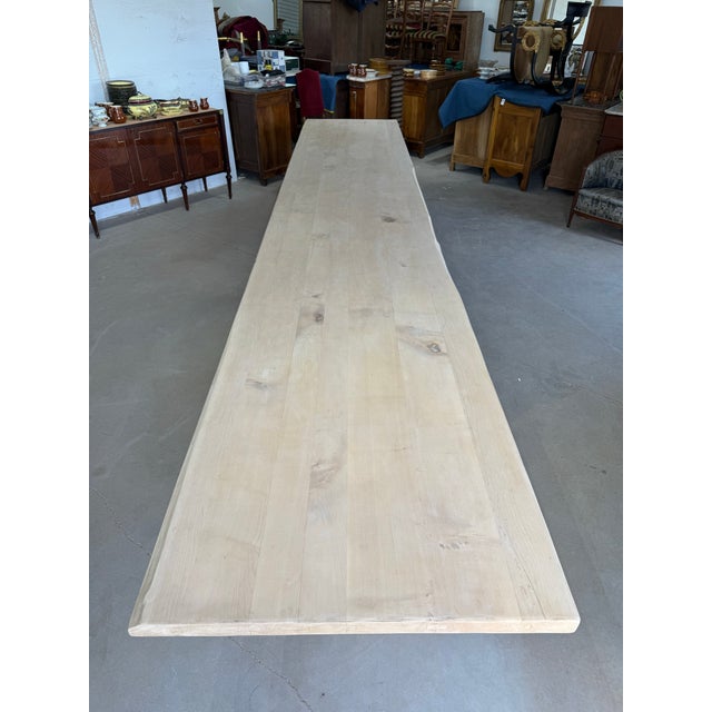 19th Century French Bleached Solid Walnut Monastery Trestle Dining Table or Farm Table 18feet Long For Sale - Image 4 of 18