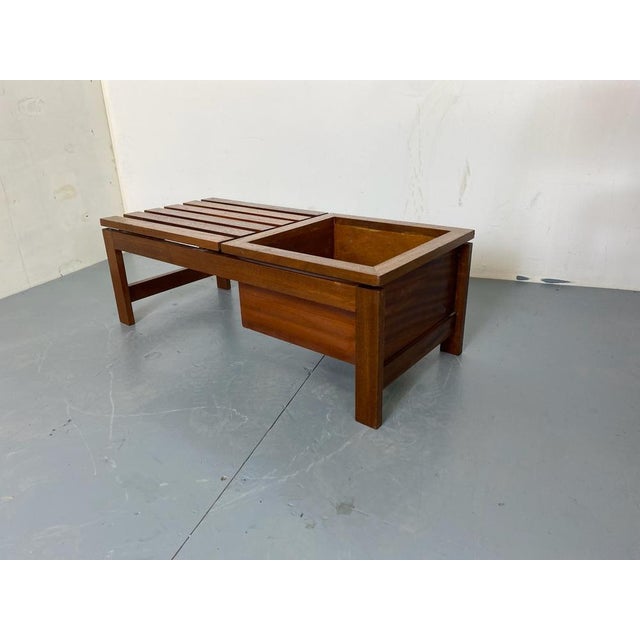 1960s Mid-Century Modern Teak Slat Bench Side Table with Plant Stand, 1960s For Sale - Image 5 of 14