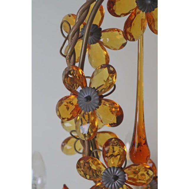 Brown Flower Basket Chandelier with Amber Color Crystals, 1950s For Sale - Image 8 of 18