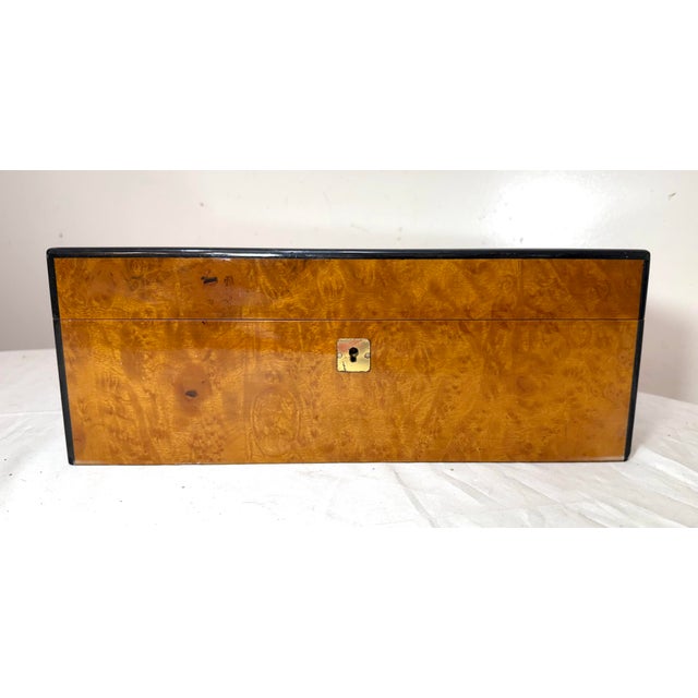 Italian High Quality Handmade Italian Caminetto Burl Wood Veneer Brass Cigar Humidor Box For Sale - Image 3 of 17