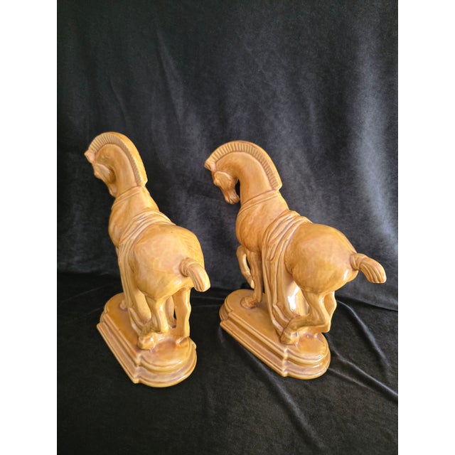 Mid-Century Modern Vintage Hollywood Regency Caramel Ceramic Horse Sculptures - A Pair For Sale - Image 3 of 8