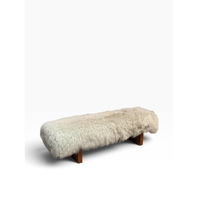Mid-Century Modern Mid Century Modern Sheepskin Upholstered Bench For Sale - Image 3 of 5