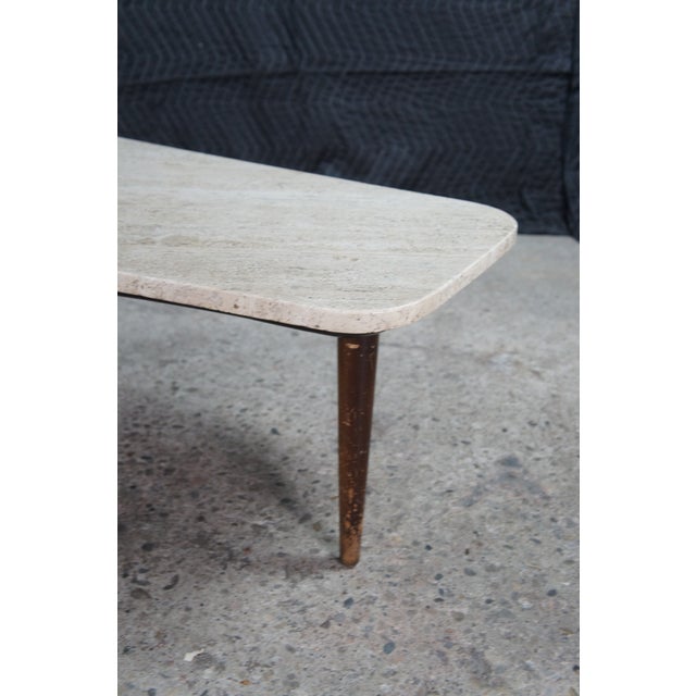 Mid Century Modern Sculptural Travertine Stone Walnut Boomerang Coffee Table MCM For Sale - Image 9 of 15