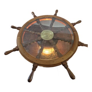 Vintage Ship Wheel Coffee Table With Light For Sale