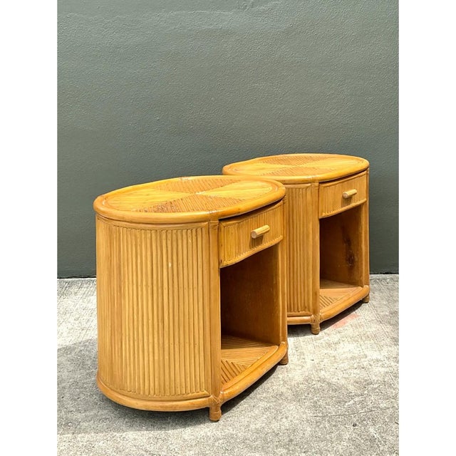 Vintage Rattan Oval Nightstands - A Pair For Sale - Image 9 of 12
