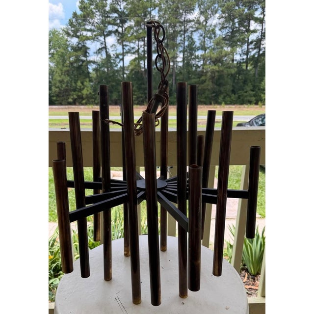Vintage Lightolier Brass 36 Light Chandelier by Gaetano Sciolari 1960-70's Brass tube chandelier. Beautiful dark patina...