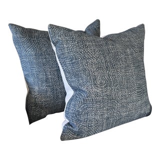 Fermoie Ink Blue Cloud Linen 22” Pillows With Down Inserts- a Pair For Sale