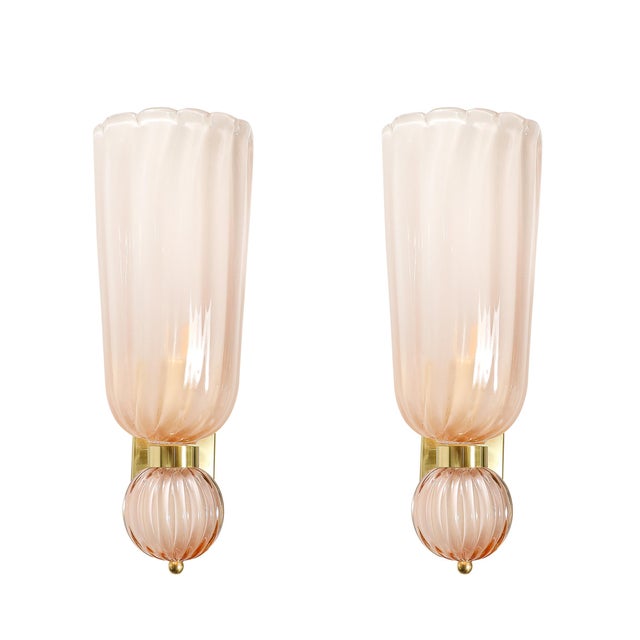 These Modernist Murano glass sconces, crafted in Italy in the 21st century, are a testament to refined craftsmanship and...