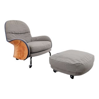 Depadova Armchair with Ottoman in Leather by Vico Magistretti, 1980 For Sale