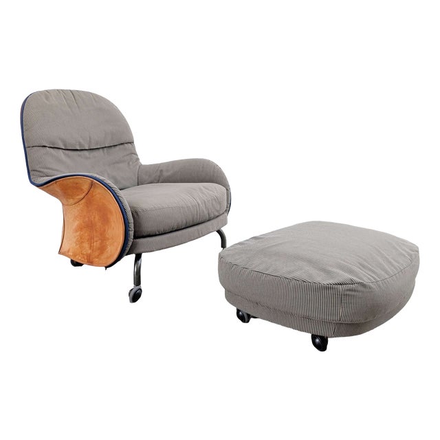 Depadova Armchair with Ottoman in Leather by Vico Magistretti, 1980 For Sale