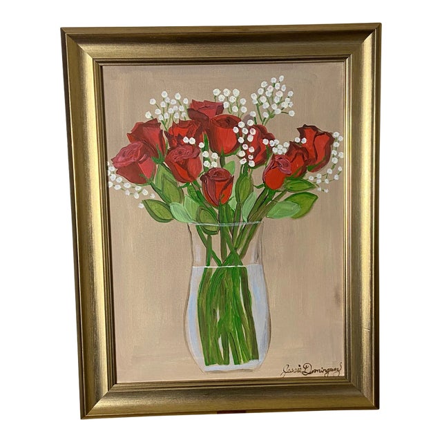 Red Roses Still Life Oil Painting by Jessie Dominguez #1 For Sale