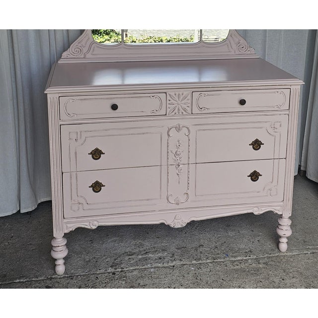 1930s Vintage Pink Dresser With Detachable Mirror For Sale - Image 5 of 13