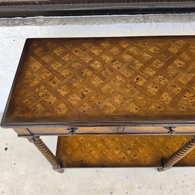 Wood Theodore Alexander Burl Parquetry Console Table With 4 Drawers For Sale - Image 7 of 18