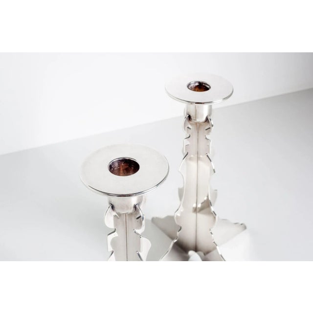 1980s Robert Venturi Post Modern Silver Candleholders for Swid Powell For Sale - Image 5 of 12