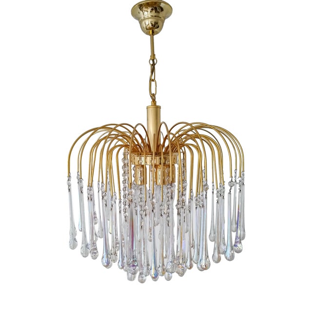 Murano Glass Teardrop Chandelier with Gilded Frame attributed to Paolo Venini, 1970s For Sale